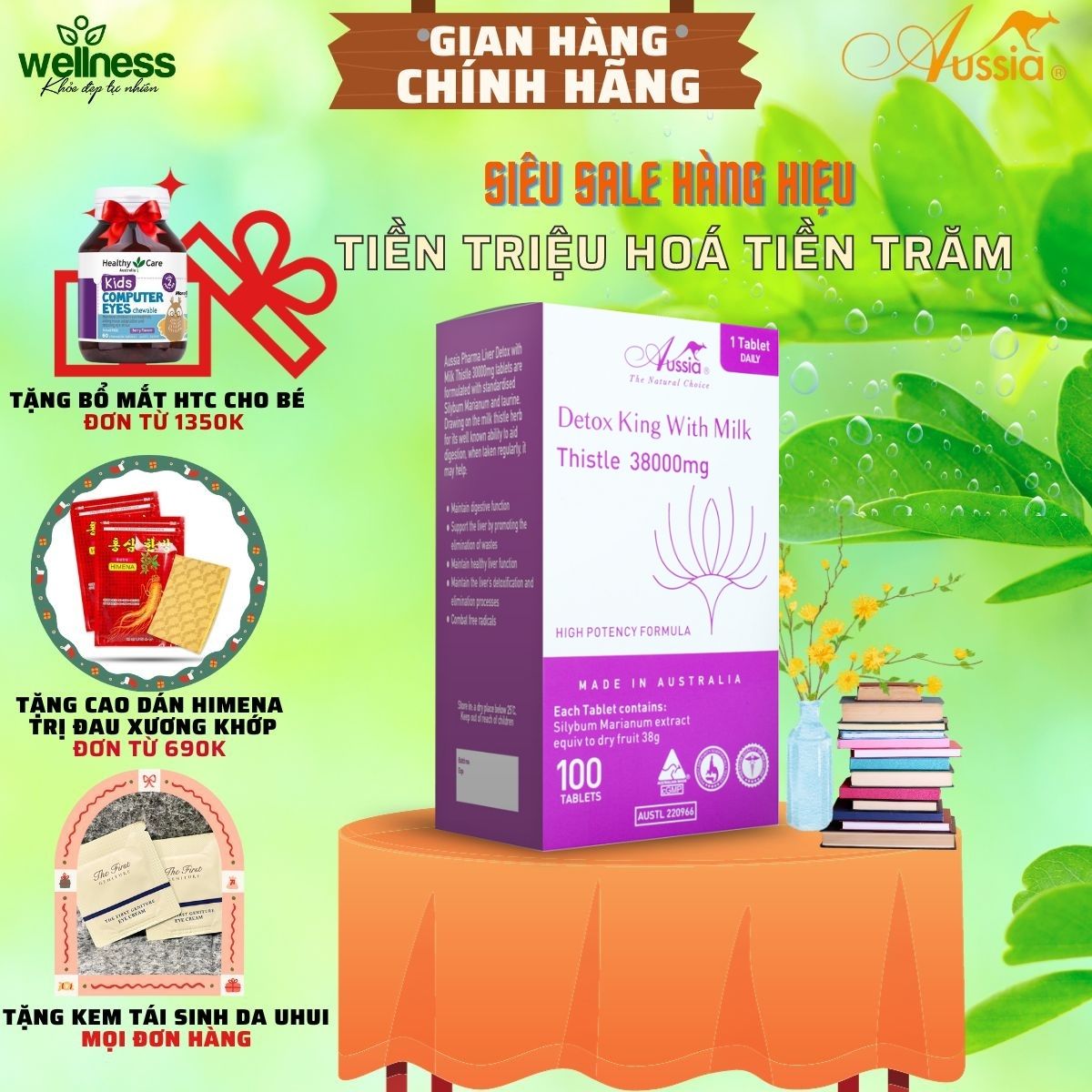 Viên uống thải độc gan hàm lượng cao Aussia Detox King with milkthistle 38000mg