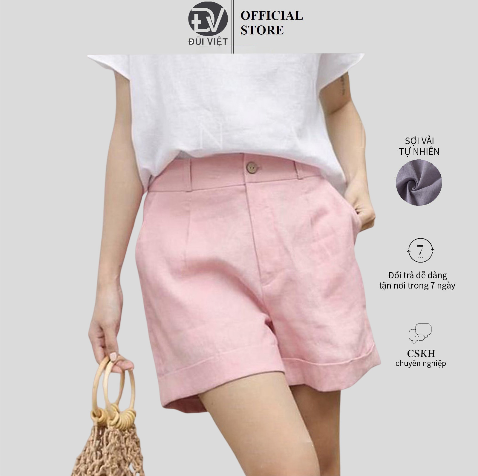 Quần đùi ống rộng linen premium cao cấp, cạp thun ngang eo - Linen Short Đũi Việt