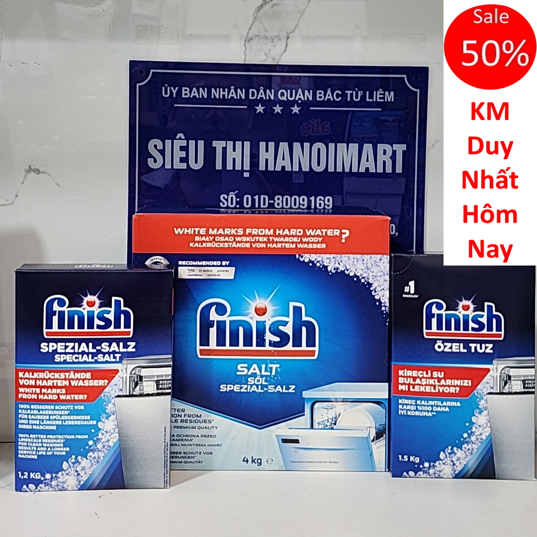 Muối rửa bát Finish 1.5kg, muối finish 1.2kg dùng làm mềm nước trong máy rửa bát, 4kg muoi rua bat finish salt