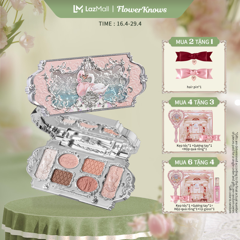 Flower Knows Bảng Phấn Mắt swan ballet Sáu Màu Sắc Hiệu Ứng Mịn Màng Lâu Trôi 6.5g