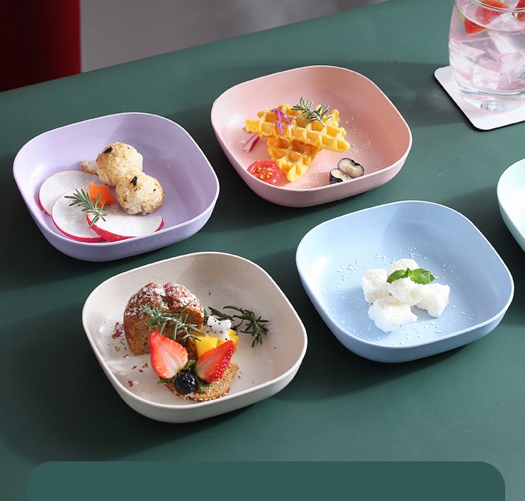 Sét 8  Đĩa Nhựa Lúa Mạch ,  Dĩa Nhựa Đựng Thức Ăn , Trái Cây Hình Vuông An Toàn Tiện Dụng