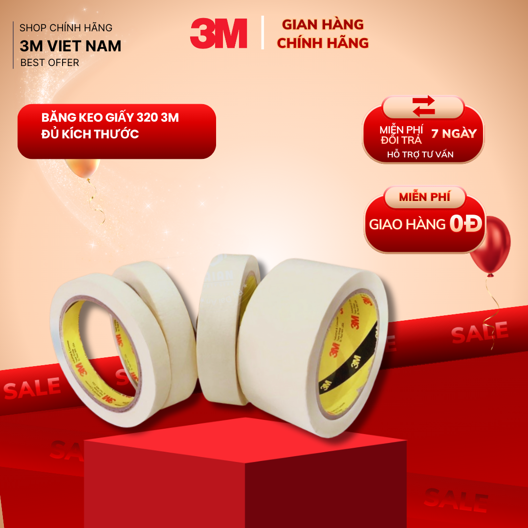 Băng keo giấy 3M 320 (combo 5 cuộn)