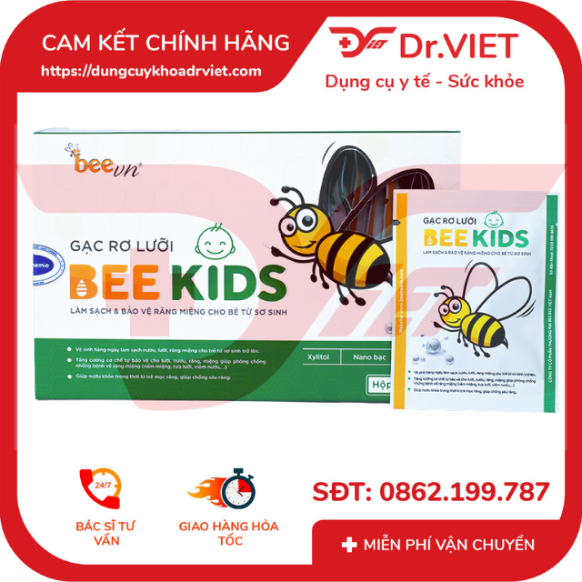 Gạc rơ lưỡi Bee Kids Hộp- Vải dệt an toàn,mềm mại, kháng khuẩn