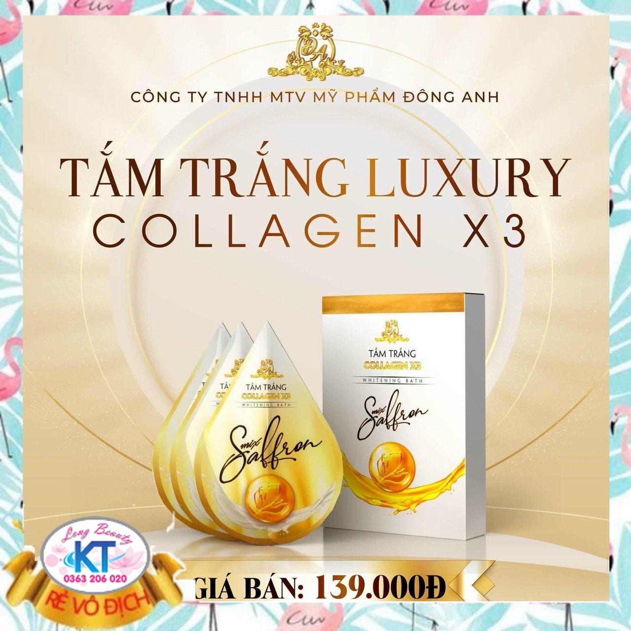[Team Cào-Chính hãng-Mỹ Phẩm Đông Anh ] Hộp 3 gói Tắm Trắng Collagen x3 mix saffron Chính Hãng