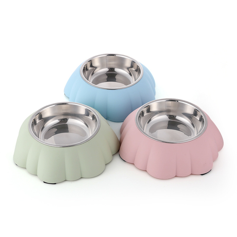 Bát ăn chén ăn cho chó mèo hình vỏ sò / bí ngô kèm chén inox