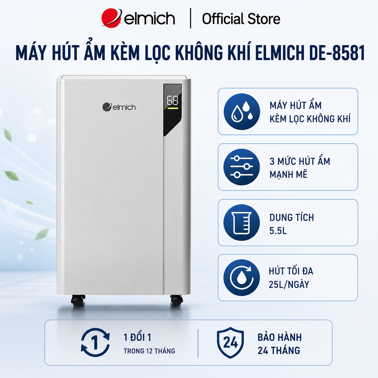 (Only June 25-29) Dehumidifier with Air Filter Elmich De-8581