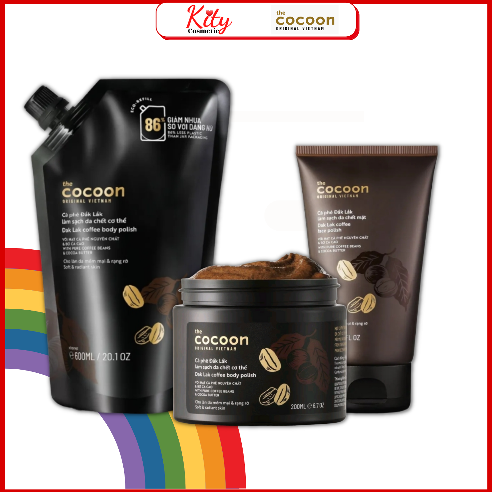 Cà phê Đắk lắk làm sạch da chết COCOON 200ml /Tẩy da chết mặt cà phê Đắk Lắk Cocoon 150ml Dak Lak coffee face polish