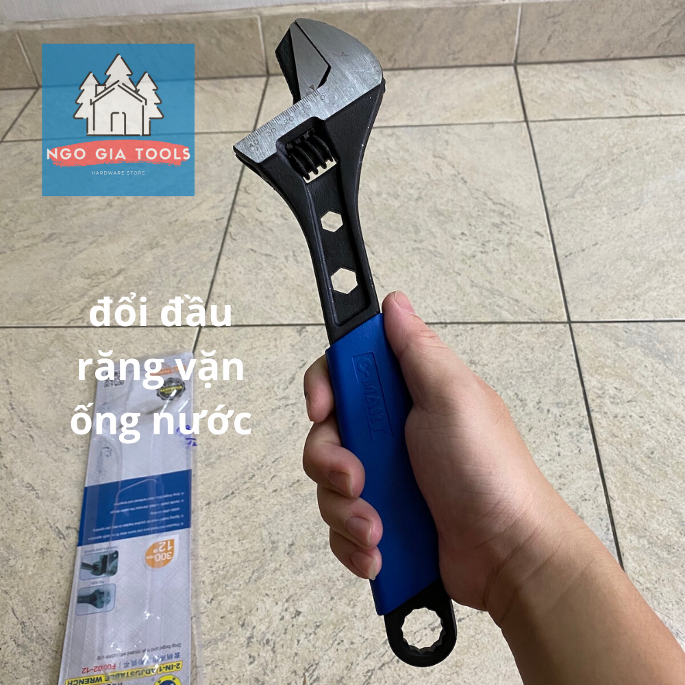 Mỏ lết 2 đầu đa năng C-Mart 12", đầu răng vặn ống nước, đầu trơn mở đai ốc