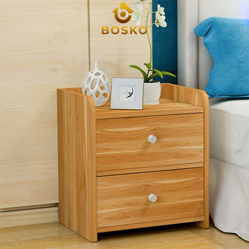 Bosko - Kệ đầu giường vuông có ngăn kéo bằng gỗ, tủ để đồ đa năng