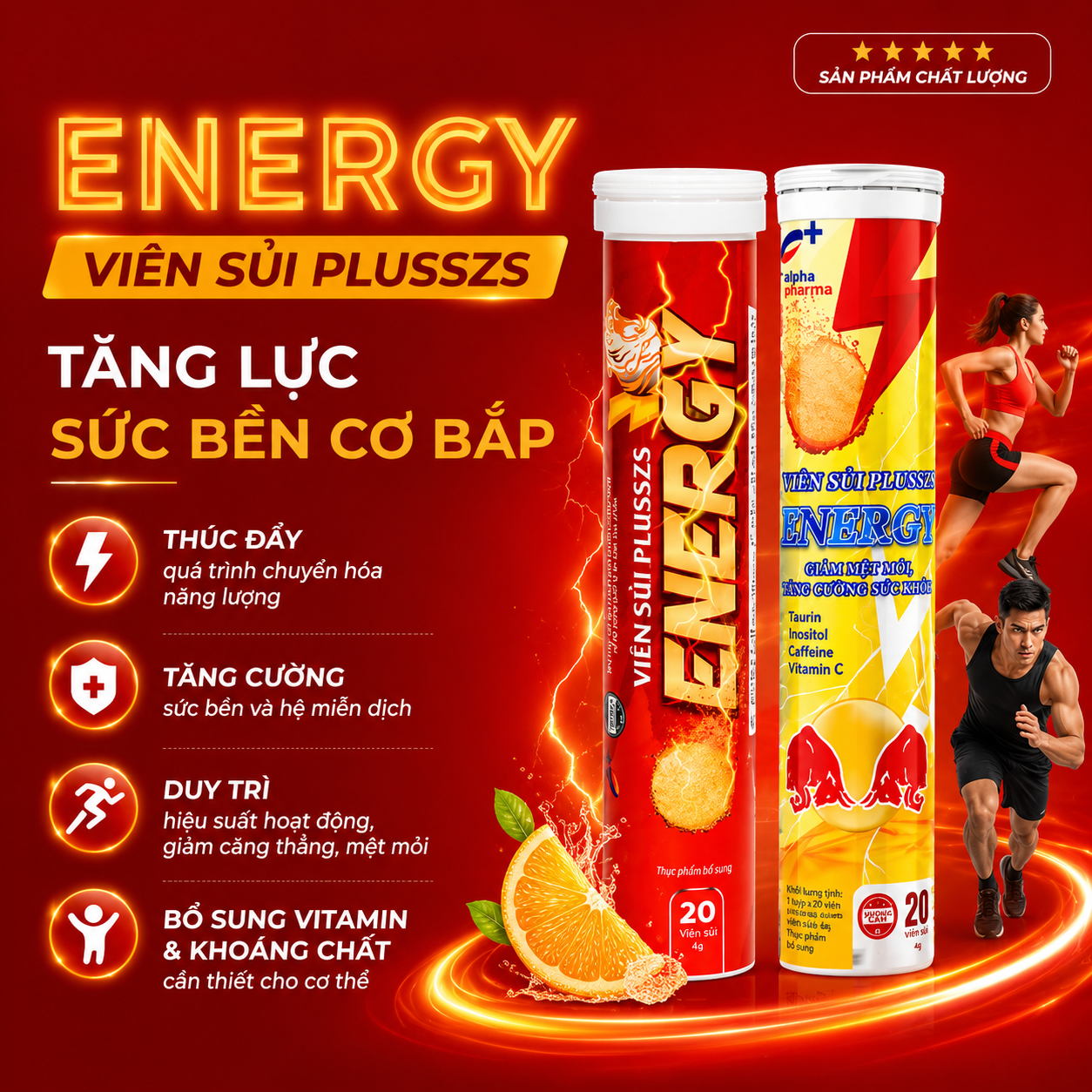 Viên sủi Energy tăng lực tuýp 20 viên bổ sung Vitamin, khoáng chất, giảm mệt mỏi.