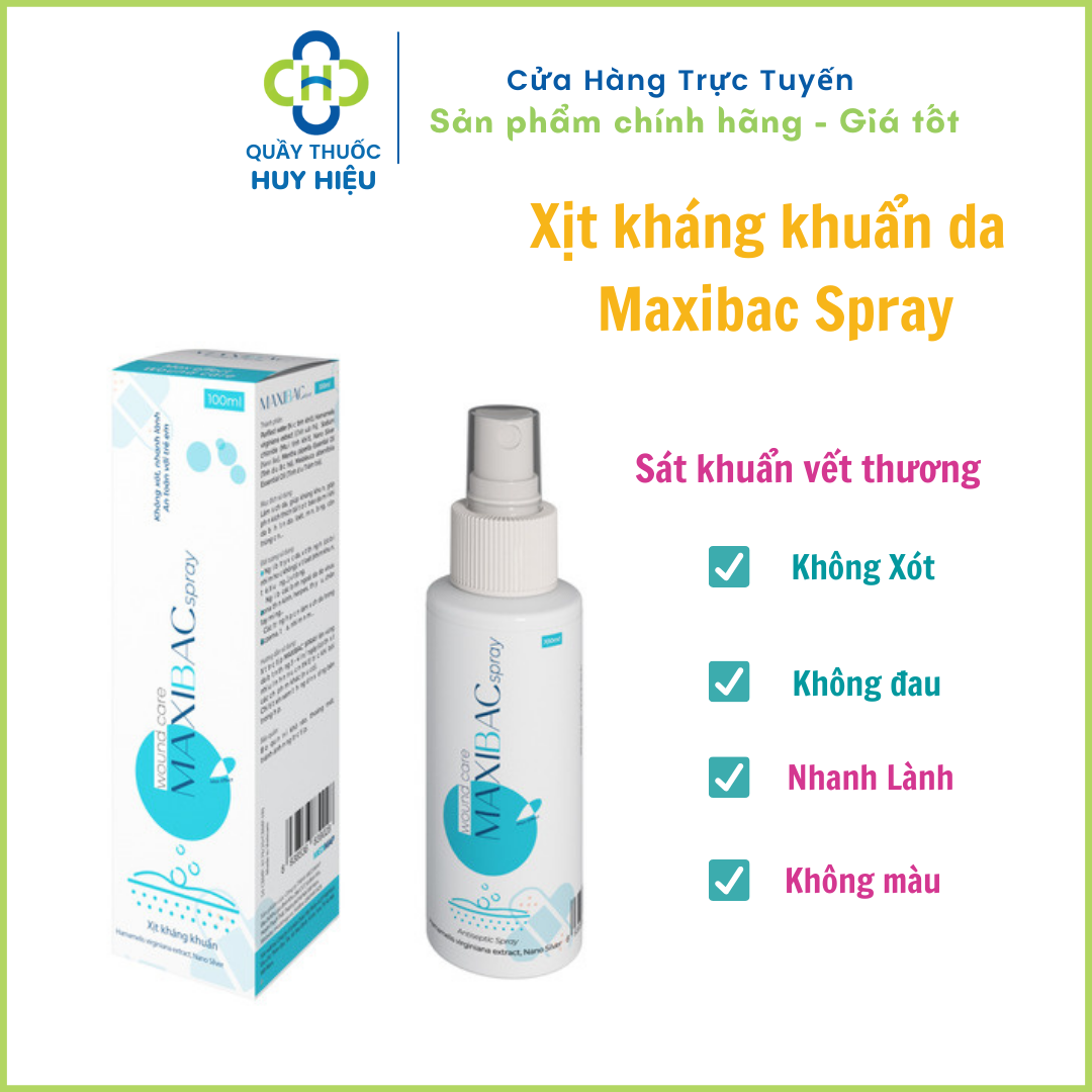 Xịt kháng khuẩn da Maxibac Spray - sát khuẩn vết thương không xót, không đau, không màu, nhanh liền da
