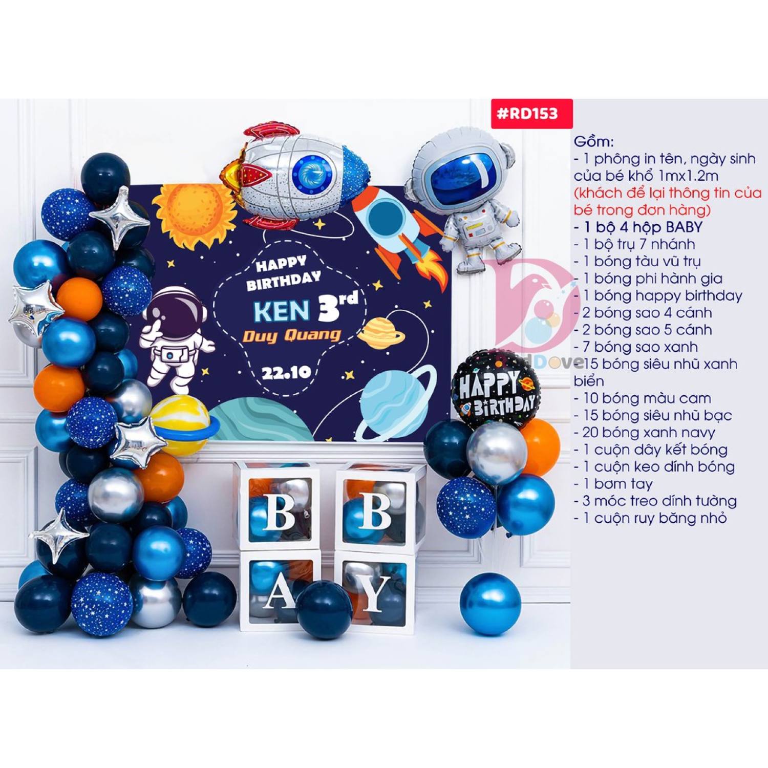 Set bóng trang trí sinh nhật, trang trí thôi nôi cho bé trai chủ đề phi hành gia vũ trụ RCB006 RedDove