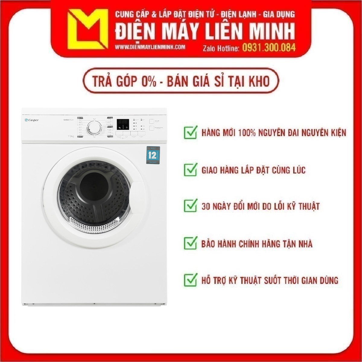 Máy Sấy Quần Áo Casper 7.2Kg TD72VWD giao hàng miễn phí HCM