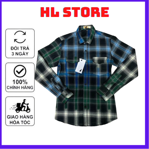 Áo sơ mi caro phối loang 7 màu xanh đen mẫu shop tự chụp cực hót