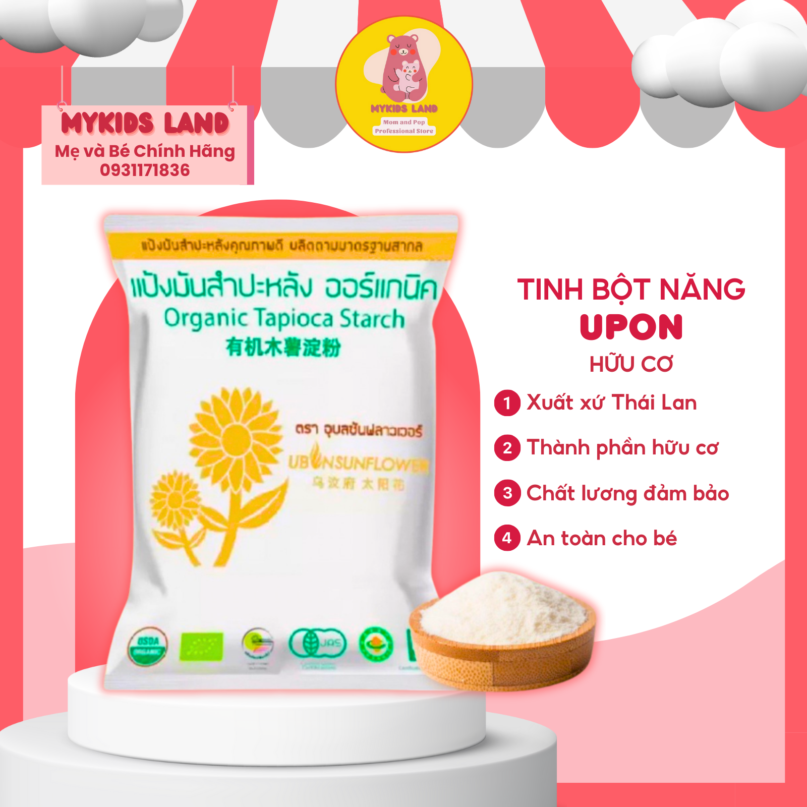 Tinh bột năng hữu cơ ubon thái lan gói 400g - có chiết 100g - cho bé ăn dặm