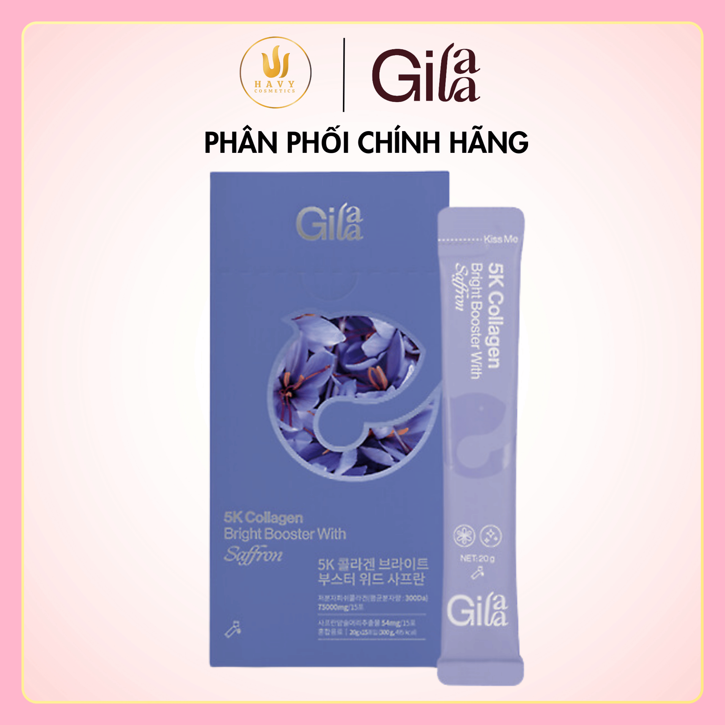 Hộp 15 gói nước uống Collagen Gilaa siêu phân tử 300DA trắng da, cân bằng nội tiết 5K Collagen Booster