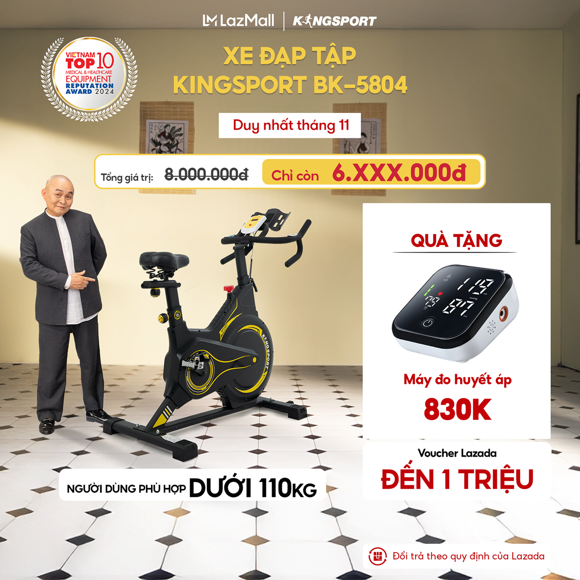 Miễn phí lắp đặt | Xe đạp tập KINGSPORT BK-5804 kháng lực từ tính,  tích hợp đồng hồ đo lường chỉ số