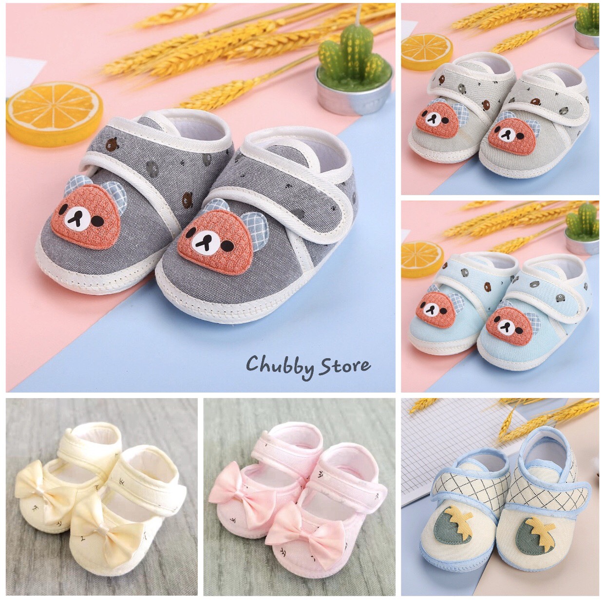 Giày tập đi cho bé có đế trống trượt, dép vải quai hậu nhẹ nhàng mềm mại giá rẻ giày cho bé sơ sinh đến 1 tuổi rưỡi!! CHUBBY !!
