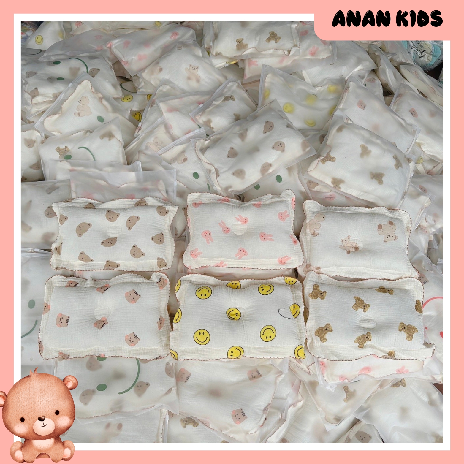 Gối xô sợi muslin organic mềm mại, chống bẹp đầu cho bé sơ sinh