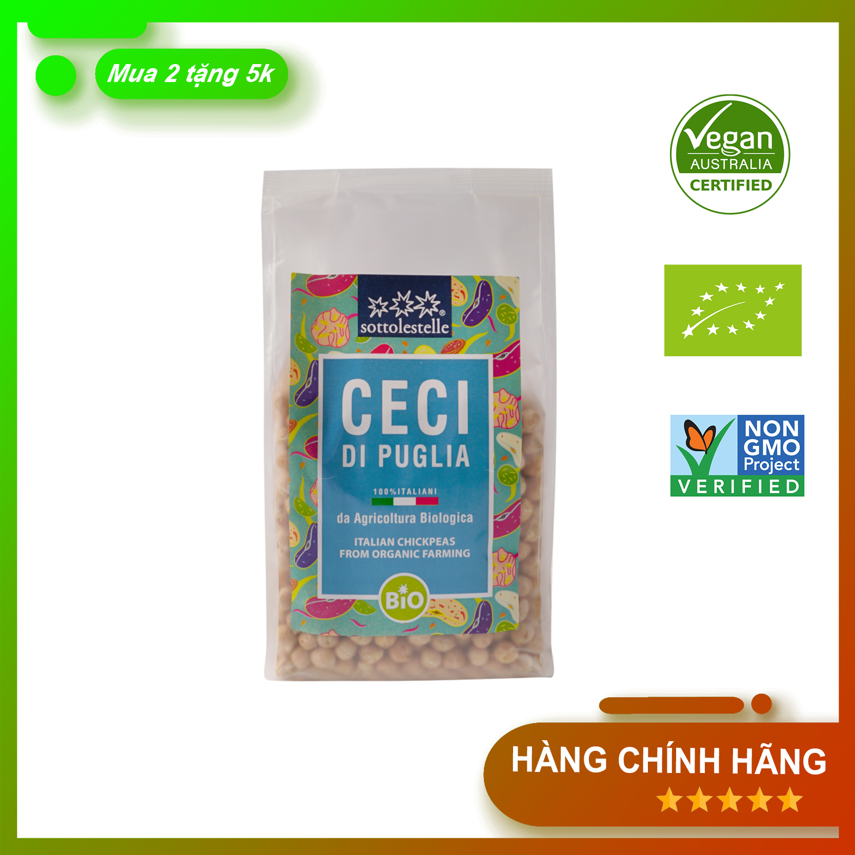 Đậu gà hữu cơ sottolestelle 400g organic chickpea nguyên chất - không hóa chất độc hại