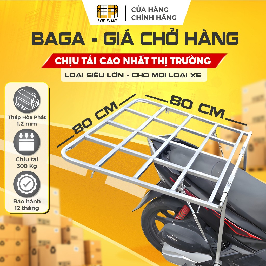Baga giá chở hàng Lộc Phát xe máy đa năng siêu lớn 80x80cm lắp cho xe Ga & xe Số