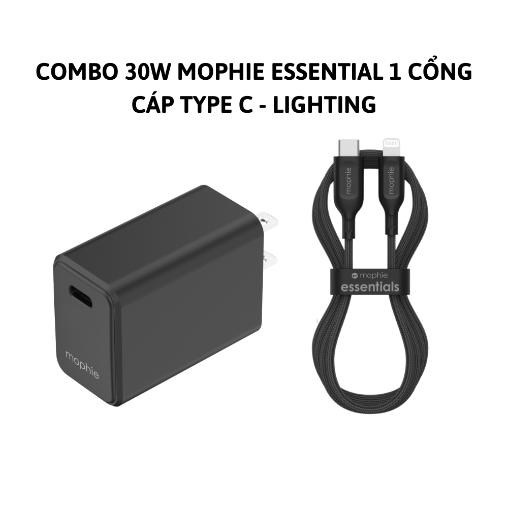 Combo sạc nhanh Mophie Essentials Power Delivery 30W dành cho iPhone/ iPad - Hàng chính hãng