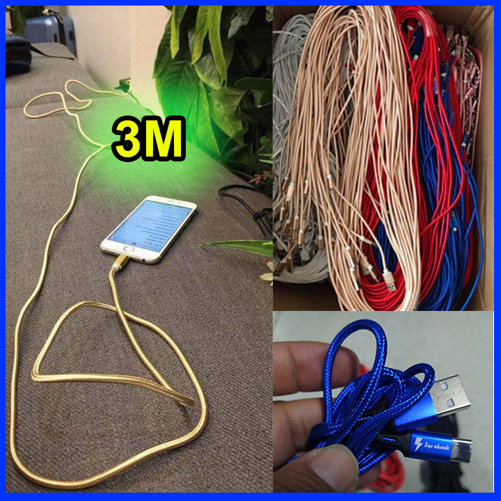Dây cáp sạc type c dài 3m bọc dù hổ trợ sạc nhanh dùng cho điện thoại androi - dây sạc dài 3m cổng type c