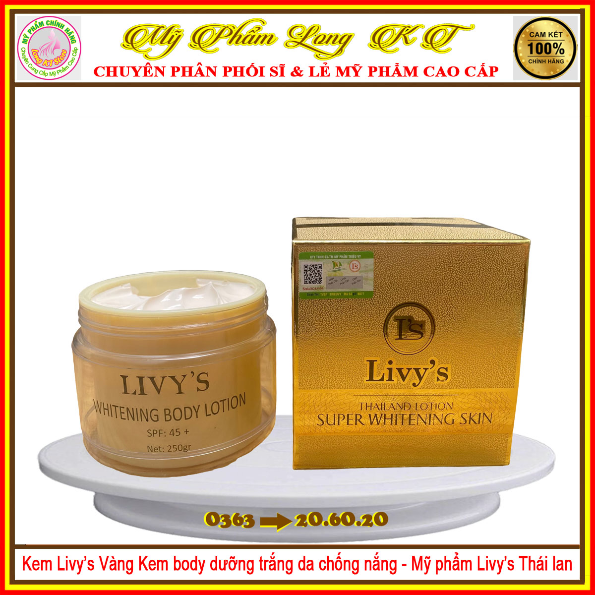 Kem body Livy's  Vàng Chính Hãng Thái Lan Dưỡng Trắng Chống Nắng Body livy 250gr