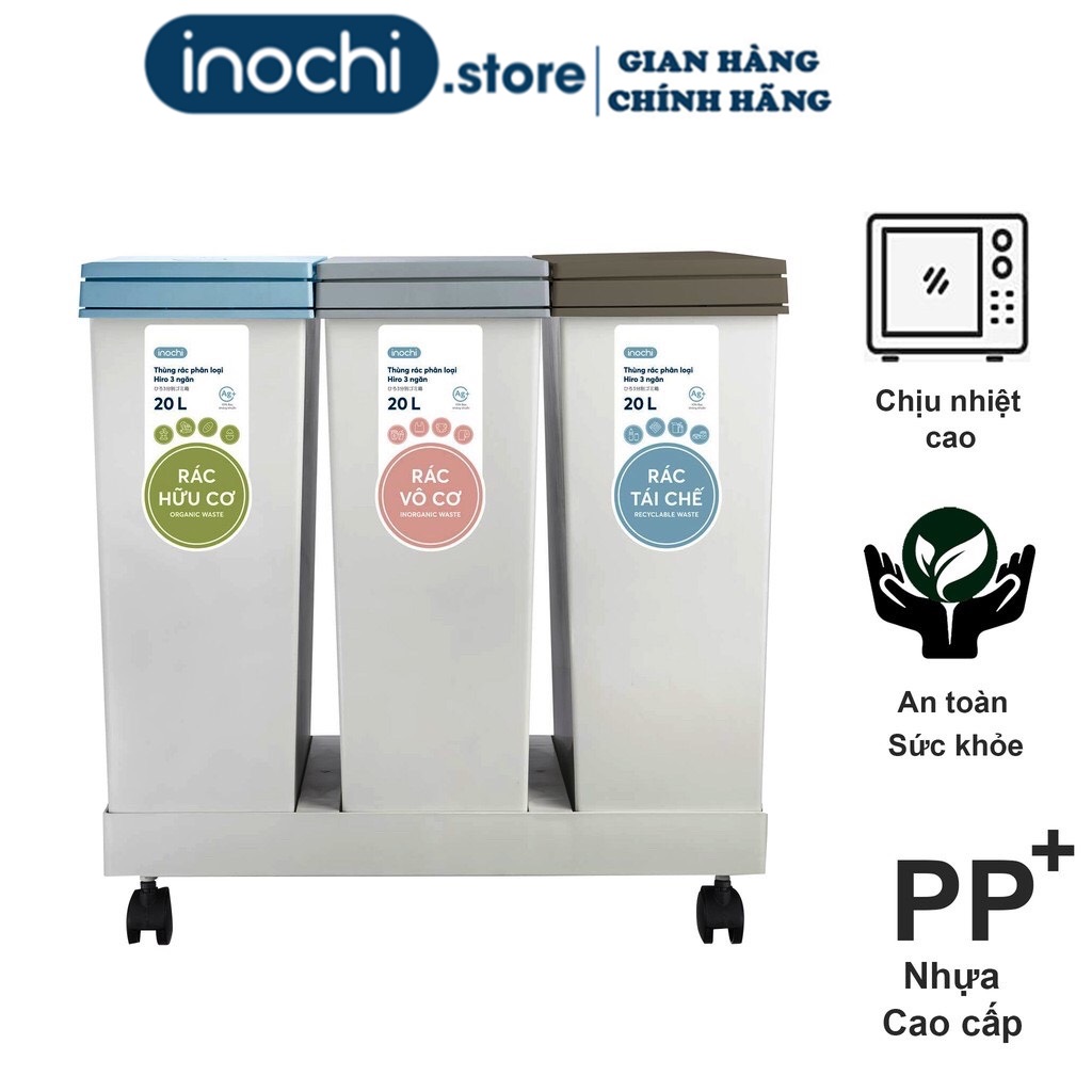 Thùng rác thông minh, Thùng đưng rác, Thùng đựng rác văn phòng, Thùng đựng rác phòng khách, Thùng rác phân loại, HIRO INOCHI 3 Ngăn bấm nút tự động mở nắp phân loại rác cho phòng khách, phòng ngủ,vệ sinh RAPL.002