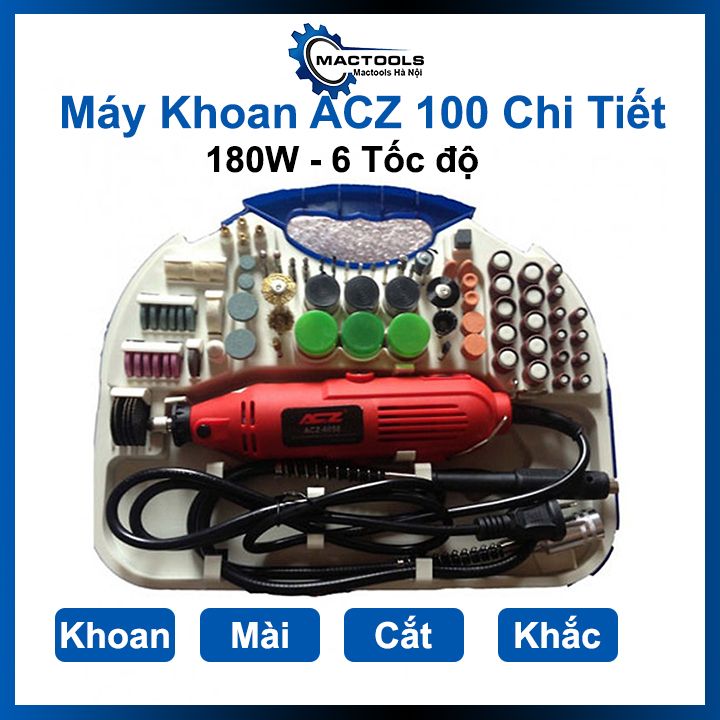 Máy khoan mini đa năng acz mài, khắc, cắt, điêu khắc 100 chi tiết 180w 220v 6 tốc độ siêu tiện lợi