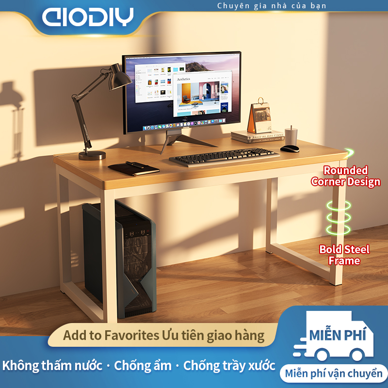 AIODIY Bàn làm việc mới Bàn máy tính Bàn học Máy tính Bàn làm việc tại nhà Bàn máy tính xách tay Bàn máy tính để bàn Độ dày 1.6cm Gỗ rắn Chống ăn mòn Chống mài mòn Bàn máy tính