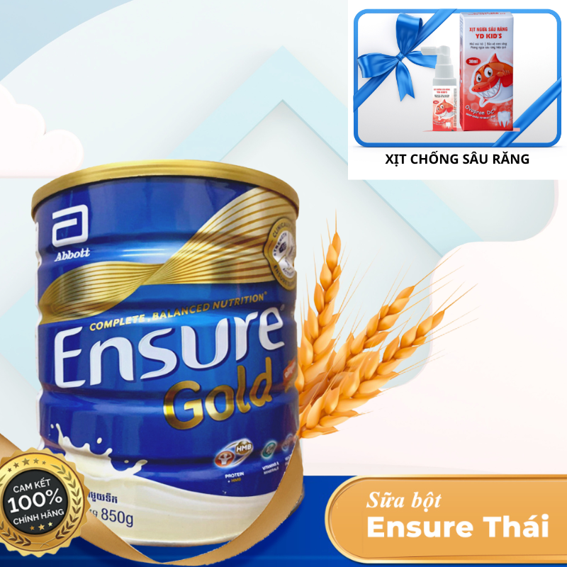 Sữa bột Ensure Gold Abbott Thái Lan (HMB) hộp 850g Hương vani it ngọt, dinh dưỡng  đầy đủ phục hồi sức khoẻ