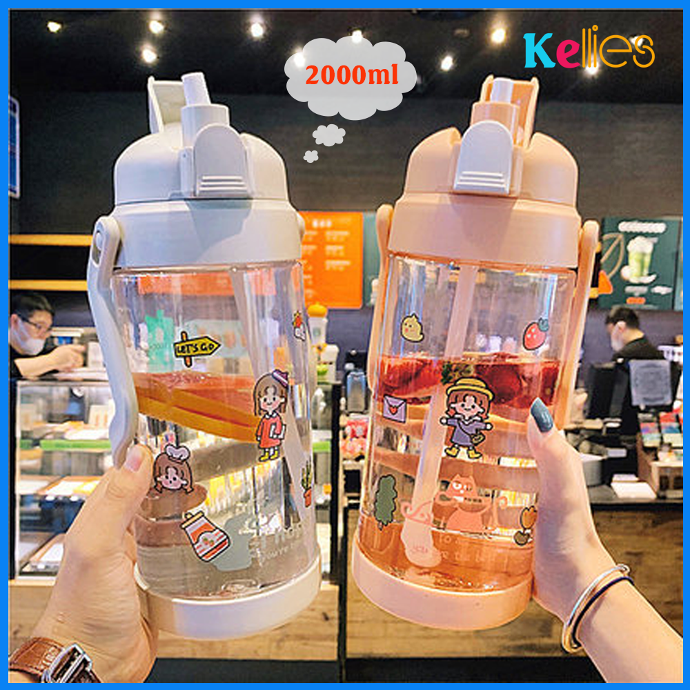 [HCM] Bình Nước Nhựa Cao Cấp Dung Tích 2000ml Cho Một Ngày Kèm Ống Hút Tiện Lợi - Bình Đựng Nước Cao Cấp Có Vạch Chia Dung Tích, Bình Nước Thể Thao Mùa Hè, Bình Nước 2 Lít Nhựa PP Có Chứng Nhận