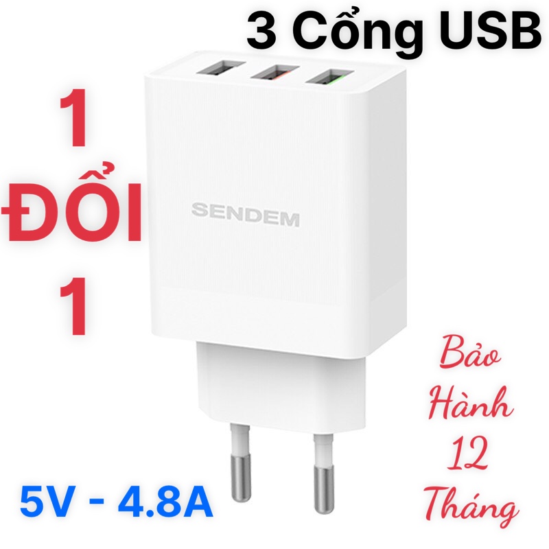 Bộ sạc sendem og04 đầu ra 3 cổng chân iphone - củ sạc nhanh 4.8a 3 cổng usb sendem og04