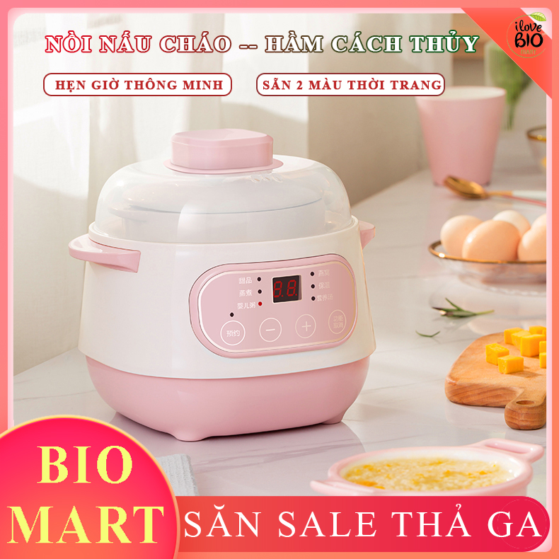 Nồi Hầm Cháo Cho Bé - Nồi Nấu Cháo, Nồi Hầm Sứ Có Hẹn Giờ, 6 Chế Độ, Giữ Nguyên Dưỡng Chất - Nồi Chuyên Dụng Ninh Cháo, Hầm Xương Nấu Canh Cho Gia Đình – BIO184A