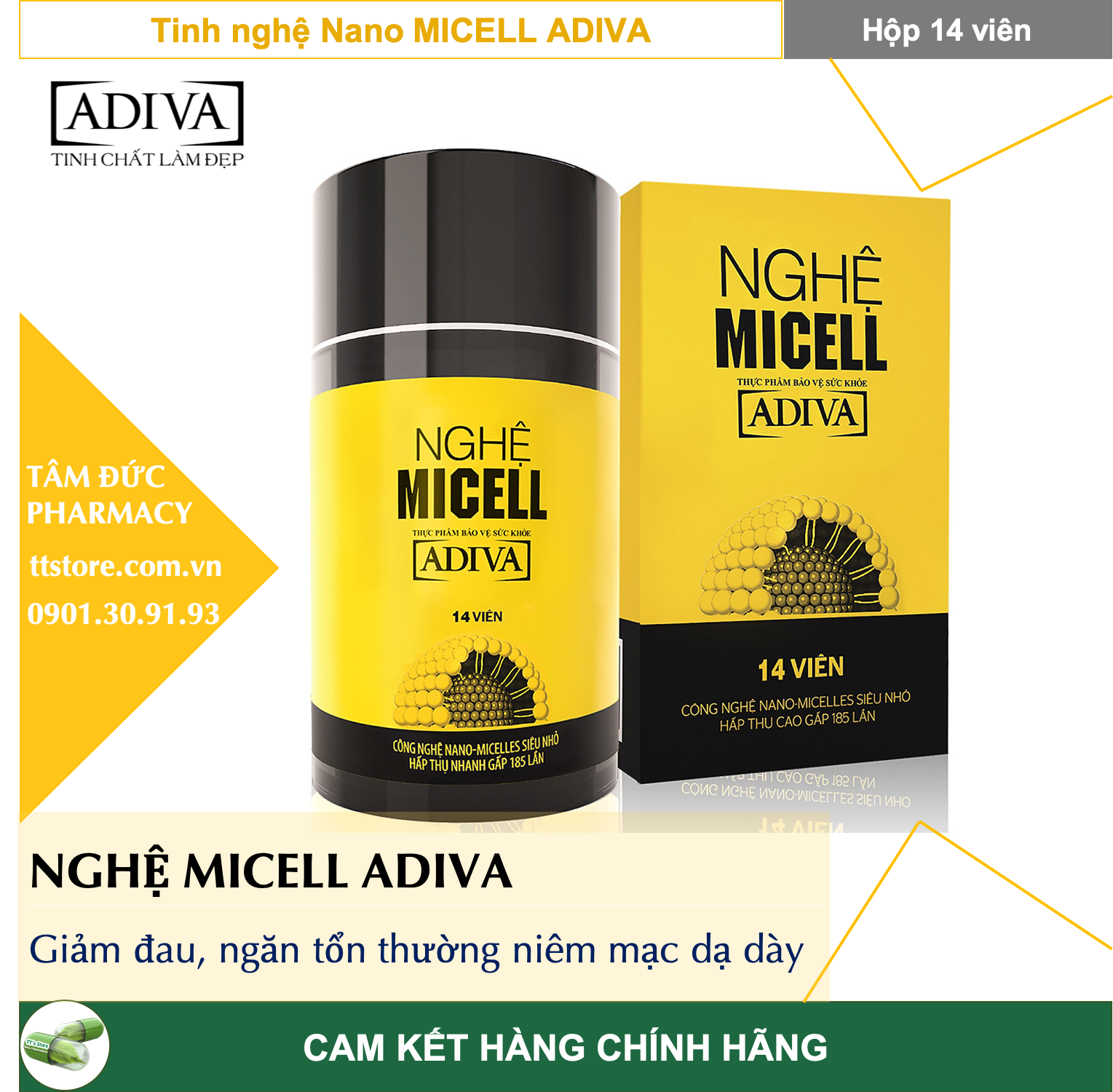 [HCM]NGHỆ MICELL ADIVA [Hộp 14 viên] - Giải pháp hiệu quả cho người đau dạ dày