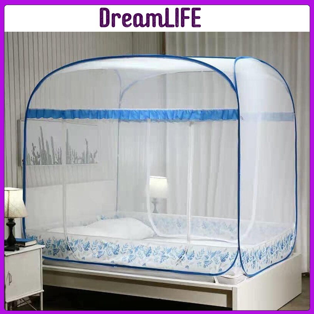 Màn chụp đỉnh vuông chân viền, Mùng chụp tự bung gấp gọn chống muỗi hiệu quả, Mùng chụp đỉnh vuông
