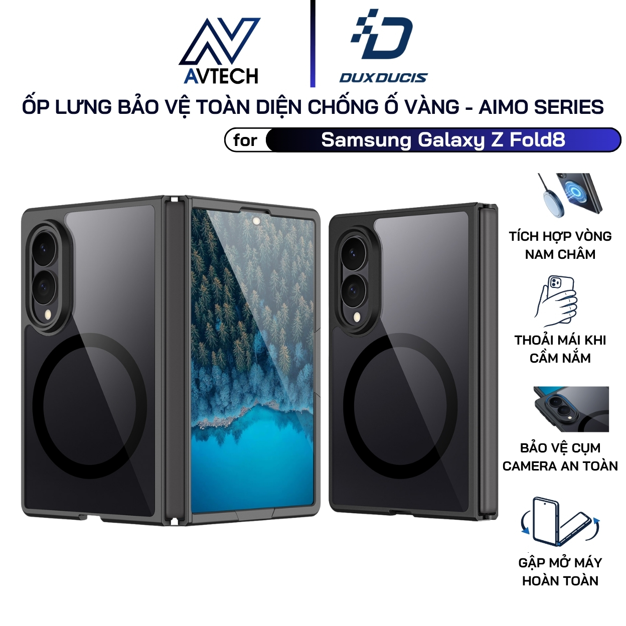 Ốp Lưng Cho Galaxy Z Fold 8, Dux Ducis AIMO MAG SERIES, Chống Ố Vàng, Sạc Từ Tính, Chống Sốc