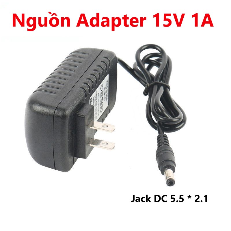 Nguồn adapter 15v, 1a, 2a - nguồn dc, bộ đổi nguồn ac-dc - đầu jack 5.5x2.1mm, dây dài 1m