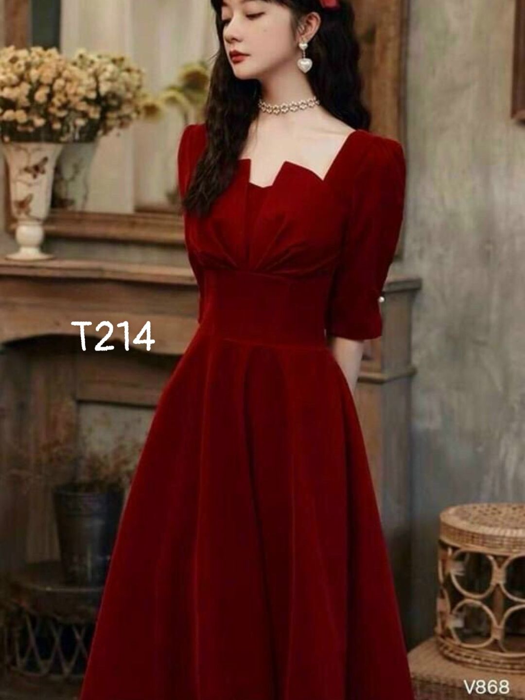 Đầm xoè dáng dài xếp ly ngực tay lở có mút dự tiệc dạo phố qua đẹp T214