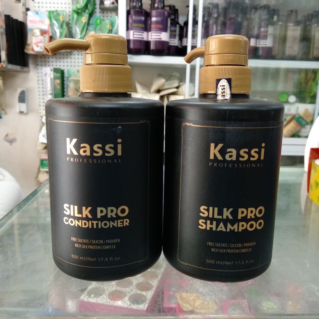 Bộ dầu gội và xả phục hồi tóc hư tổn kassi silk pro 500mlx2