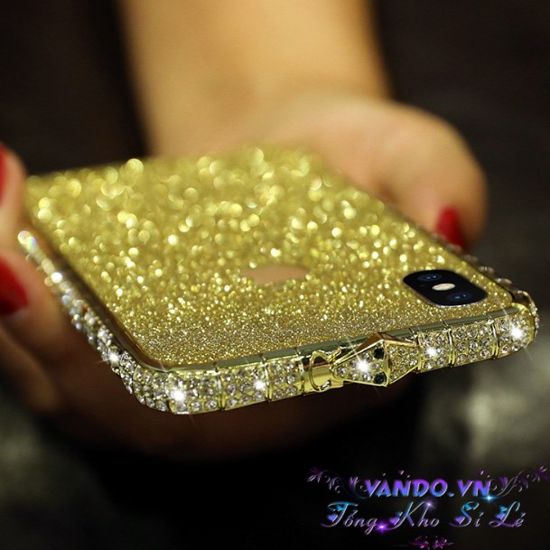 Ốp điện thoại iphone ốp viền đính đá và miếng dán skin nhũ cho iphone