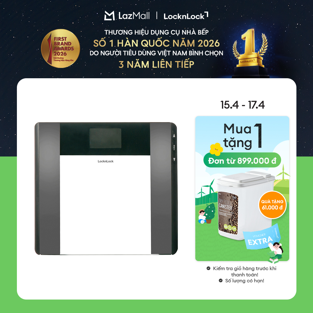 Cân sức khỏe điện tử đo chỉ số cơ thể LockLock dùng trong gia đình ENC516BLK - 180kg - Màu đen