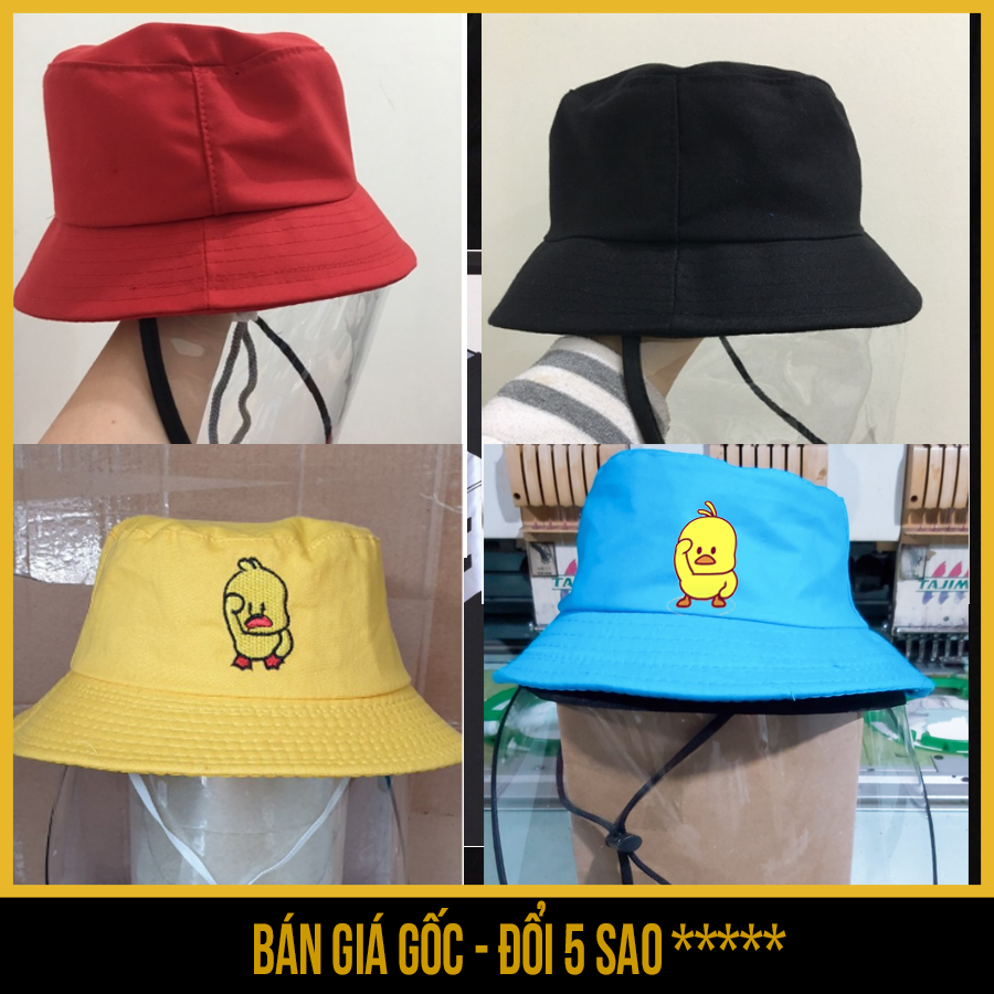 mũ nón chống dịch, chống nắng, chống bụi cho TRẺ EM 1-7 TUỔI thêu hình CON VỊT, kính tháo dễ dàng, 4 màu (xanh. hồng, đỏ, vàng)