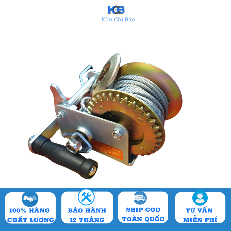 Tời quay tay 1600LBS tải trọng 725Kg KCB - Bánh răng đồng - Cáp 10M