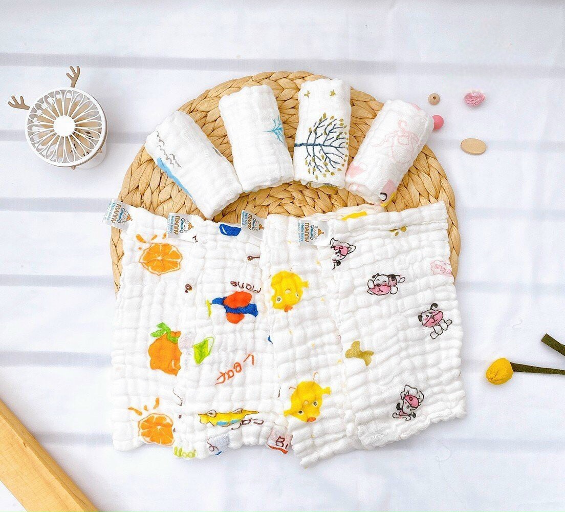 Khăn sữa xô cho bé sơ sinh 6 lớp mềm mại thấm hút tốt kích thước 28x28cm mami babi