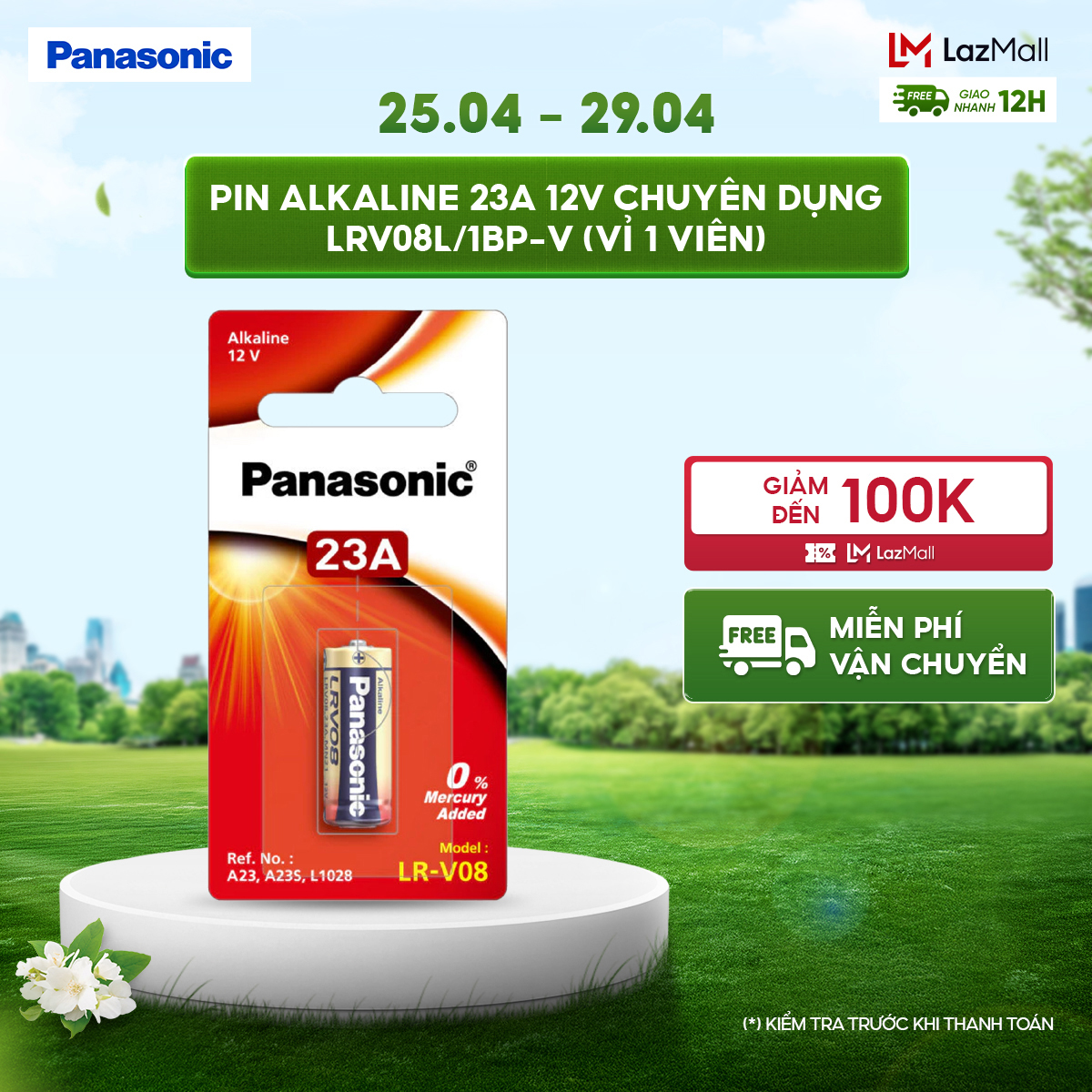 Vỉ 1 viên Pin Alkaline 23A 12V Chuyên Dụng Panasonic LRV08L/1BP-V – Hàng Chính Hãng