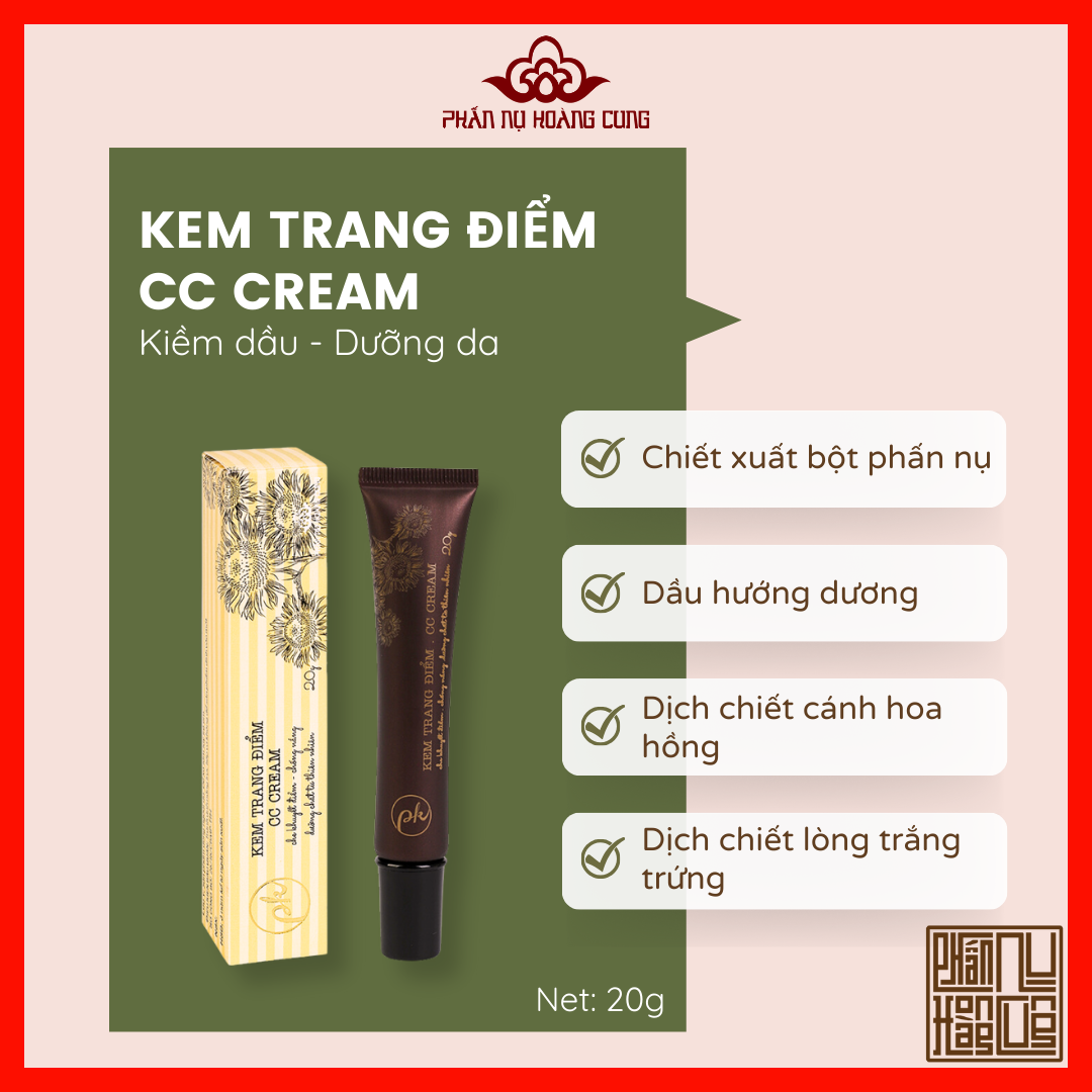 Kem Nền, Kem Trang Điểm CC Cream 2 Màu , Phấn Nụ Hoàng Cung, Che Khuyết Điểm, Dung Tích 15g