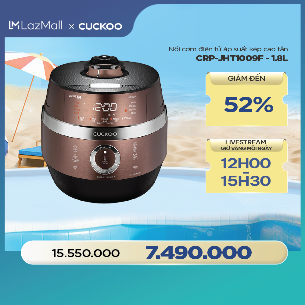 Nồi cơm điện tử áp suất cao tần Cuckoo 1.8 lít CRP-JHT1009F - Tùy chọn nấu áp suất và không áp suất, chế biến không cần đóng nắp, lòng nồi chống dính Xwall - Hàng chính hãng