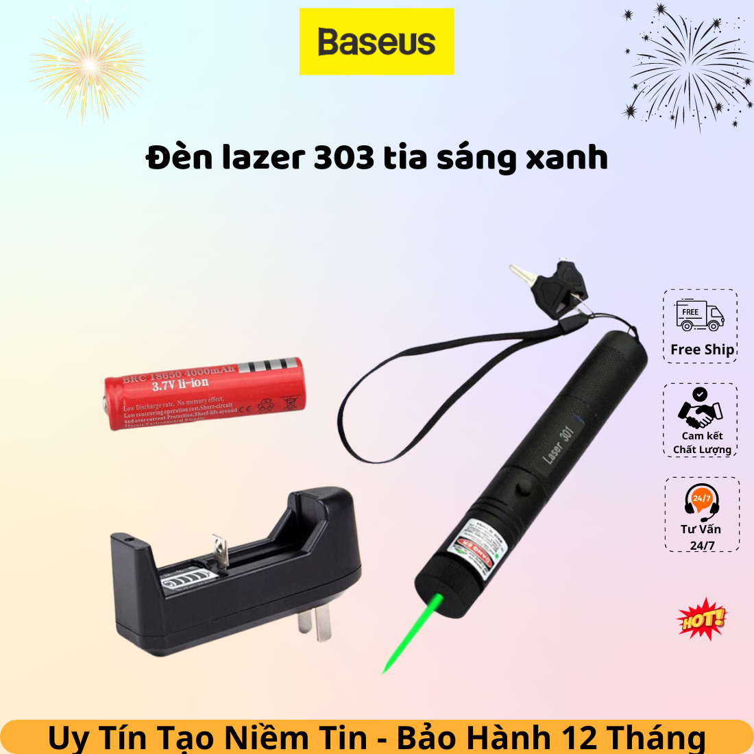 Đèn lazer 303 tia sáng xanh đỏ, bút lazer hỗ trợ giảng dạy, công suất lớn chiếu xa 5km, đèn mới full box